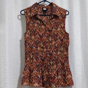 Studio 1940 Sleeveless Top Women's XL Multicolor Pleated Button Down Collared